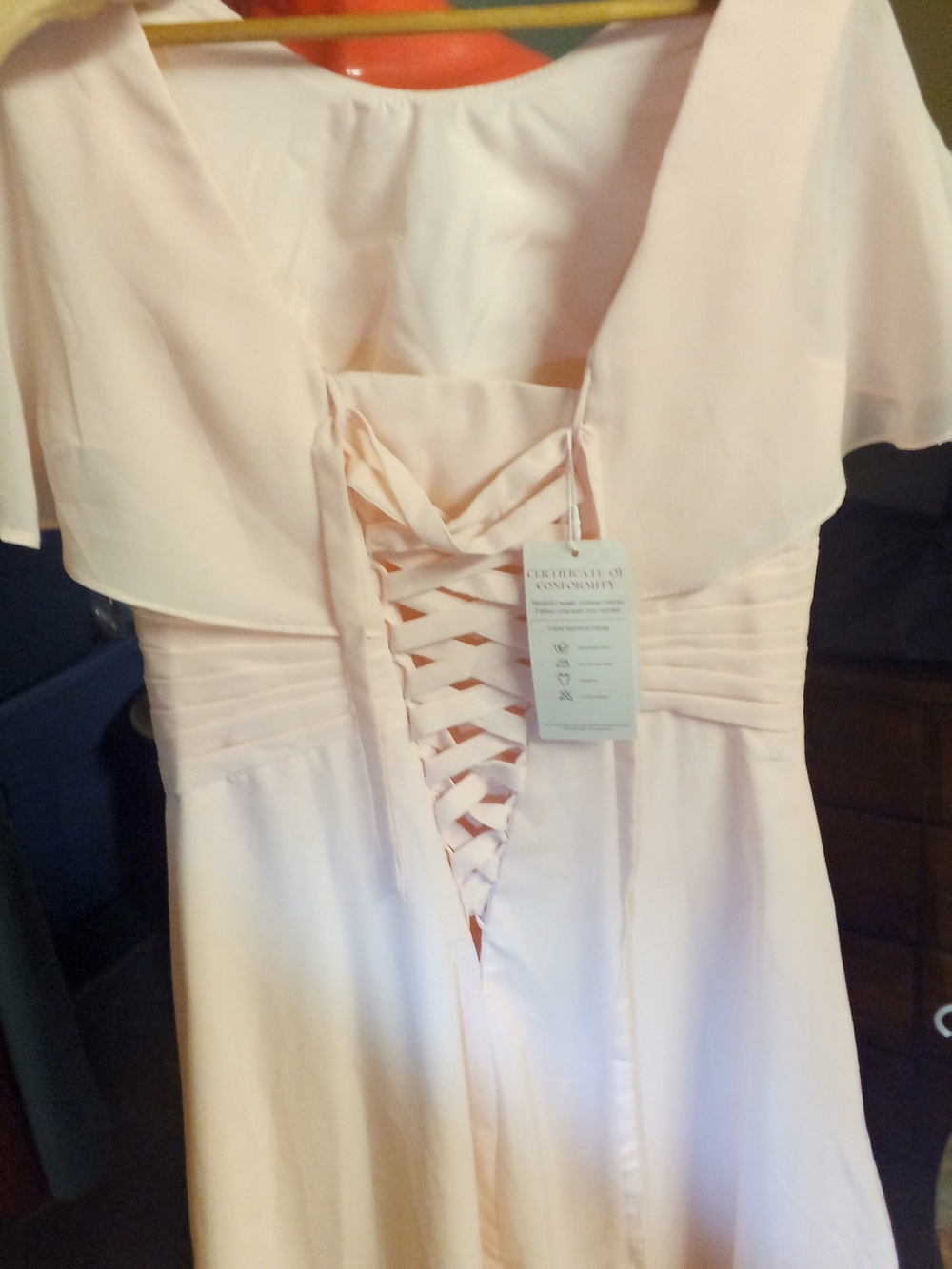 Off-Shoulder Lace-Up Satin Bridesmaid Dress in Blush Pink